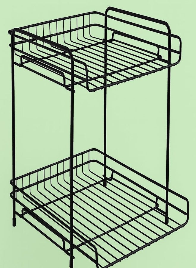 GLOCY Alloy Steel 2 Tier Multi-Functional Countertop Cabinet Organizer, Home,Kitchen Storage and Office Drawer,Under Sink Cabinet Basket Organizer (Black) - Image 2